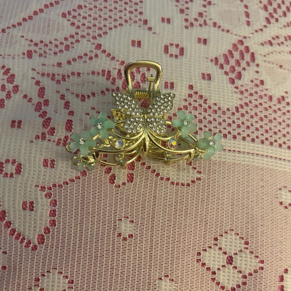 Mint and Gold Butterfly Claw Clip Hair Clip NWOT - Picture 3 of 5